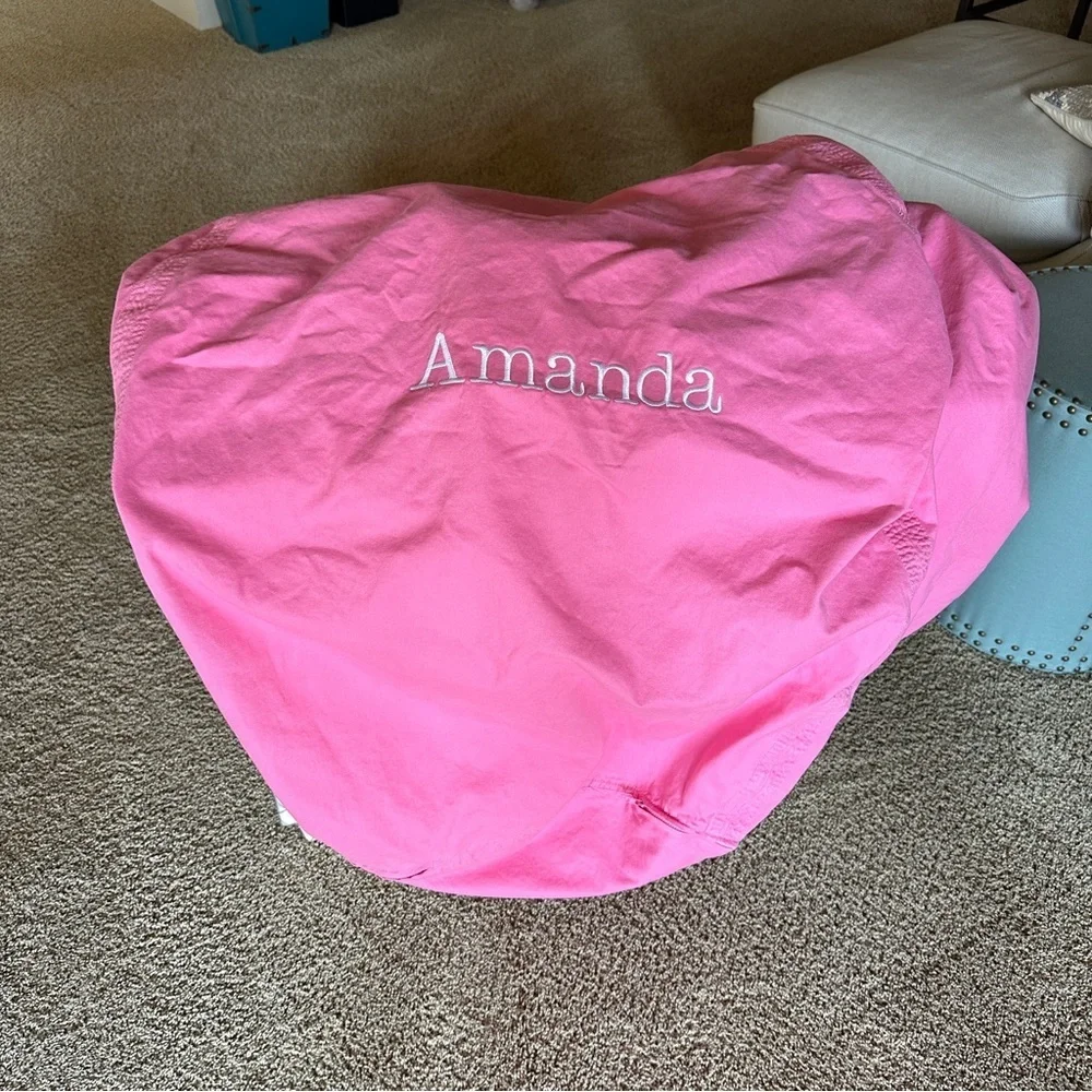 Pottery Barn Teen Pink Bean Bag Cover with embroidered Amanda Size Large